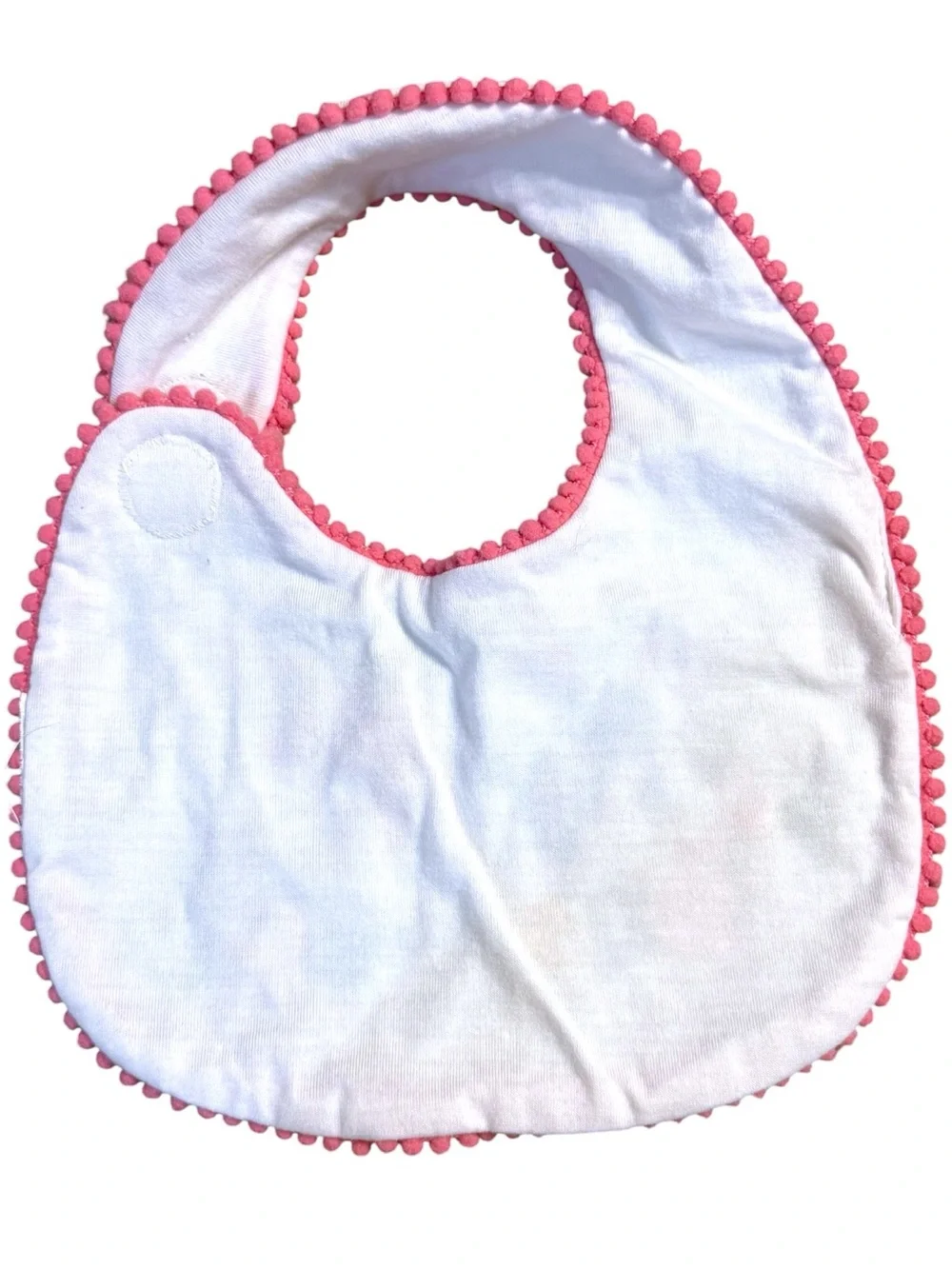 Personalized “My 1st Easter” Embroidered Baby Bib Pink Pom Trim Bunny Carrot